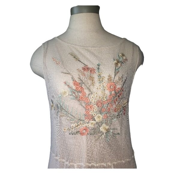 CT1631 Johnny Was Biya Ipsala Mesh Maxi Dress Small Floral Embroidered Ivory Boh - Picture 2 of 9